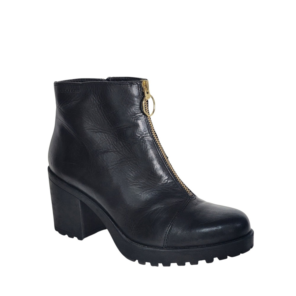 Vagabond Shoemakers Black Leather Front Zip Platform Block Heel Boots 39
